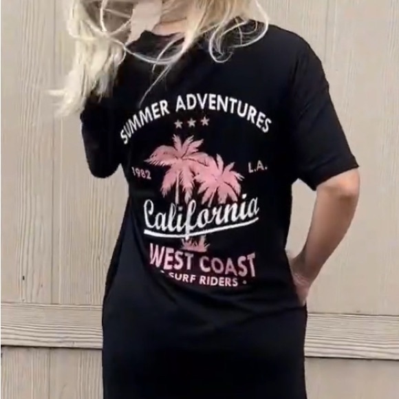 NEW- California Black Women's Short Sleeve Teeshirt Dress - Picture 4 of 4